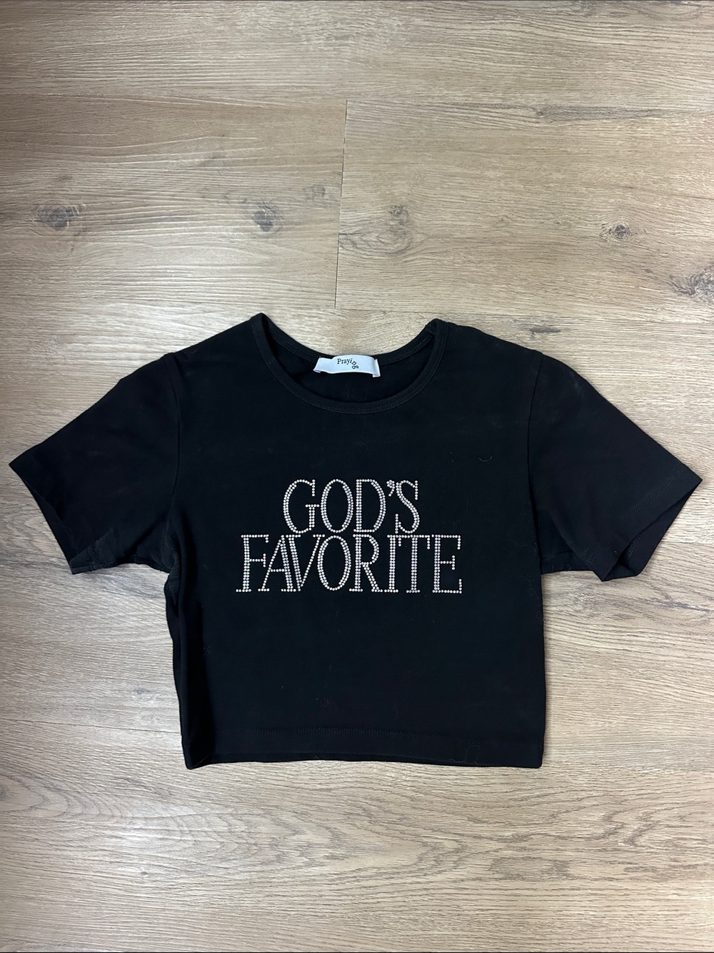 Black Crystal 'GOD'S FAVORITE' Crop Tee - Women's